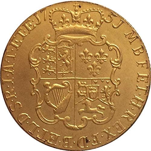 24 -Каратово Позлатените 1751 Обединеното Кралство 1 Гвинея - Монети Джордж II Копие на COPYSouvenir Новост