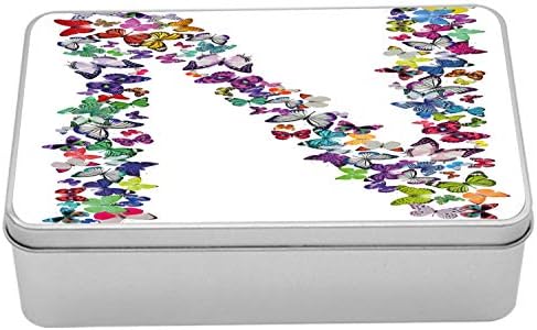 Лидице кутия с буквата N от Ambesonne, Пеперуди в различни Цветови комбинации формата на букви с главна буква