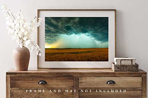 Снимка на буря, Принт (без рамка), Изображението на гръмотевична буря Supercell, Проливающейся проливния дъжд над Пшеничным поле в пролетен ден, в Оклахома, Буря, Стенно ?